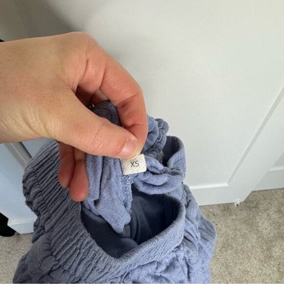 TOAST 100% Cotton Purple Blue Drawstring Ankle Crop Lagenlook Minimalist Pant - Picture 5 of 6